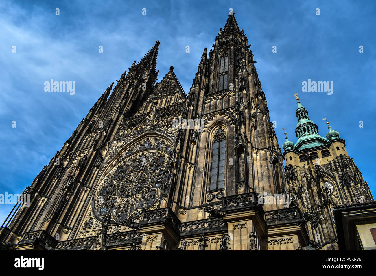 The Metropolitan Cathedral of Saints Vitus, Wenceslaus and Adalbert is a Roman Catholic metropolitan cathedral in Prague. Stock Photo