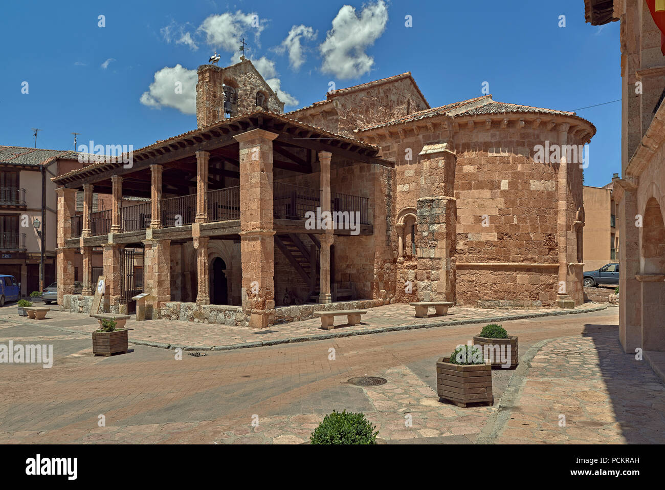 Medieval church of romanesque style San Miguel Arcángel from the village of Ayllón,  12th century, Segovia, Spain, Europe Stock Photo