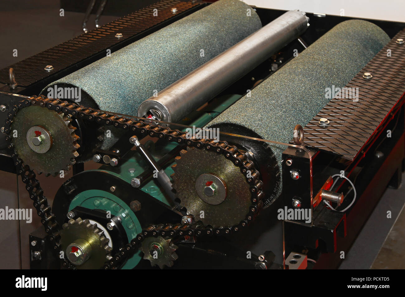 Brake MOT test equipment rollers with chain drive Stock Photo Alamy