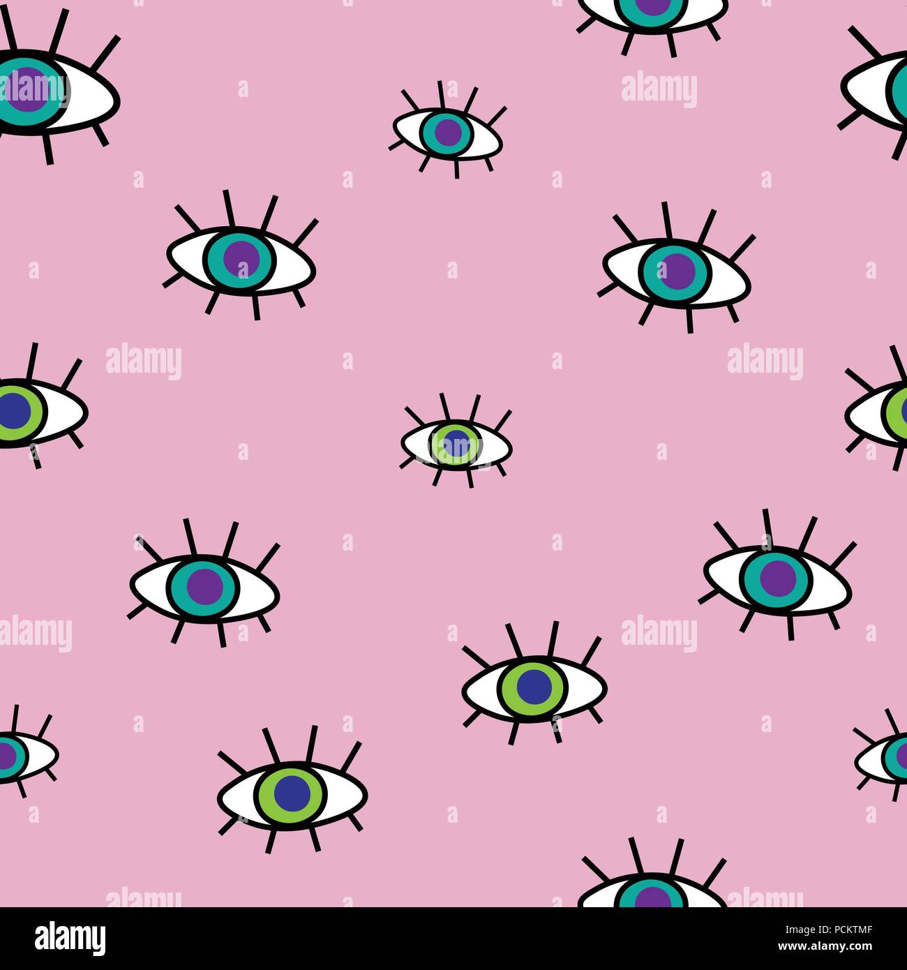 Abstract seamless pattern of cartoon eyes. Hipster background. Fabric pattern. Textile pattern. Vector EPS 10 Stock Vector