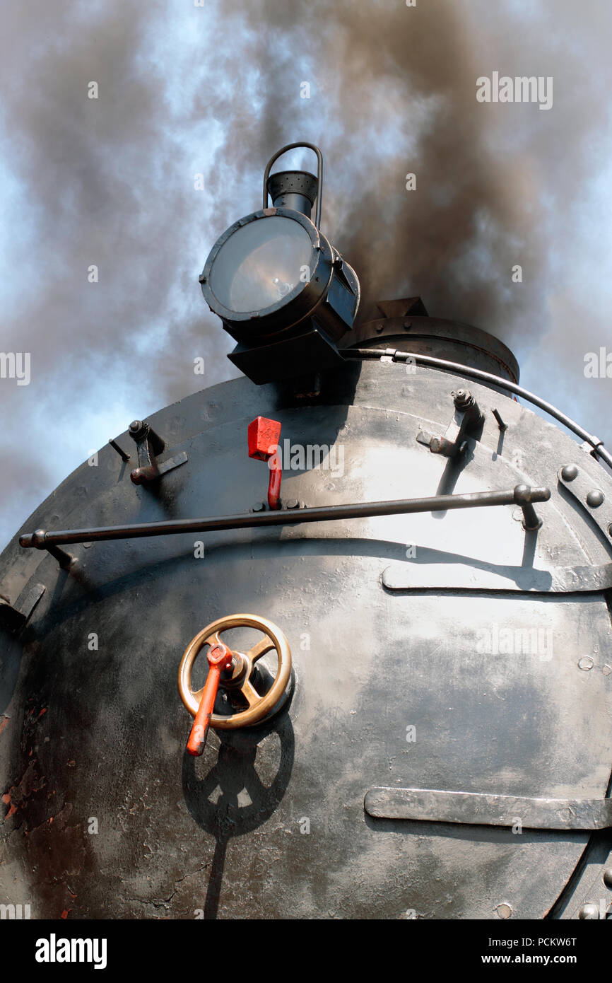 Detail of Vintage steam engine with smoke Stock Photo Alamy