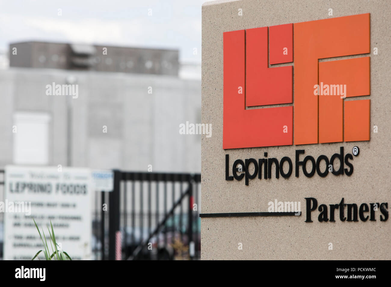 A logo sign outside of a facility occupied by Leprino Foods in Greely, Colorado, on July 21, 2018. Stock Photo