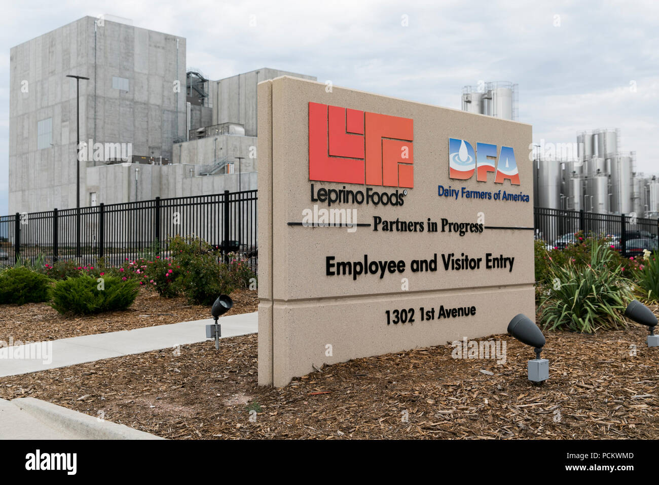 A logo sign outside of a facility occupied by Leprino Foods in Greely, Colorado, on July 21, 2018. Stock Photo