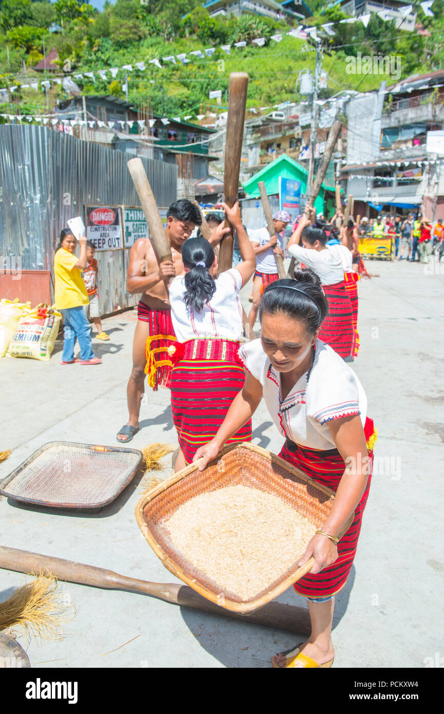 People from Ifugao Minority in a rice pounding competion during Imbayah