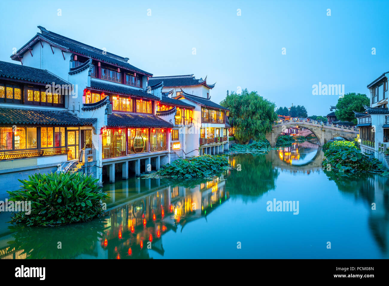 Night Scene of Qibao Old Town in Shanghai, China Stock Photo