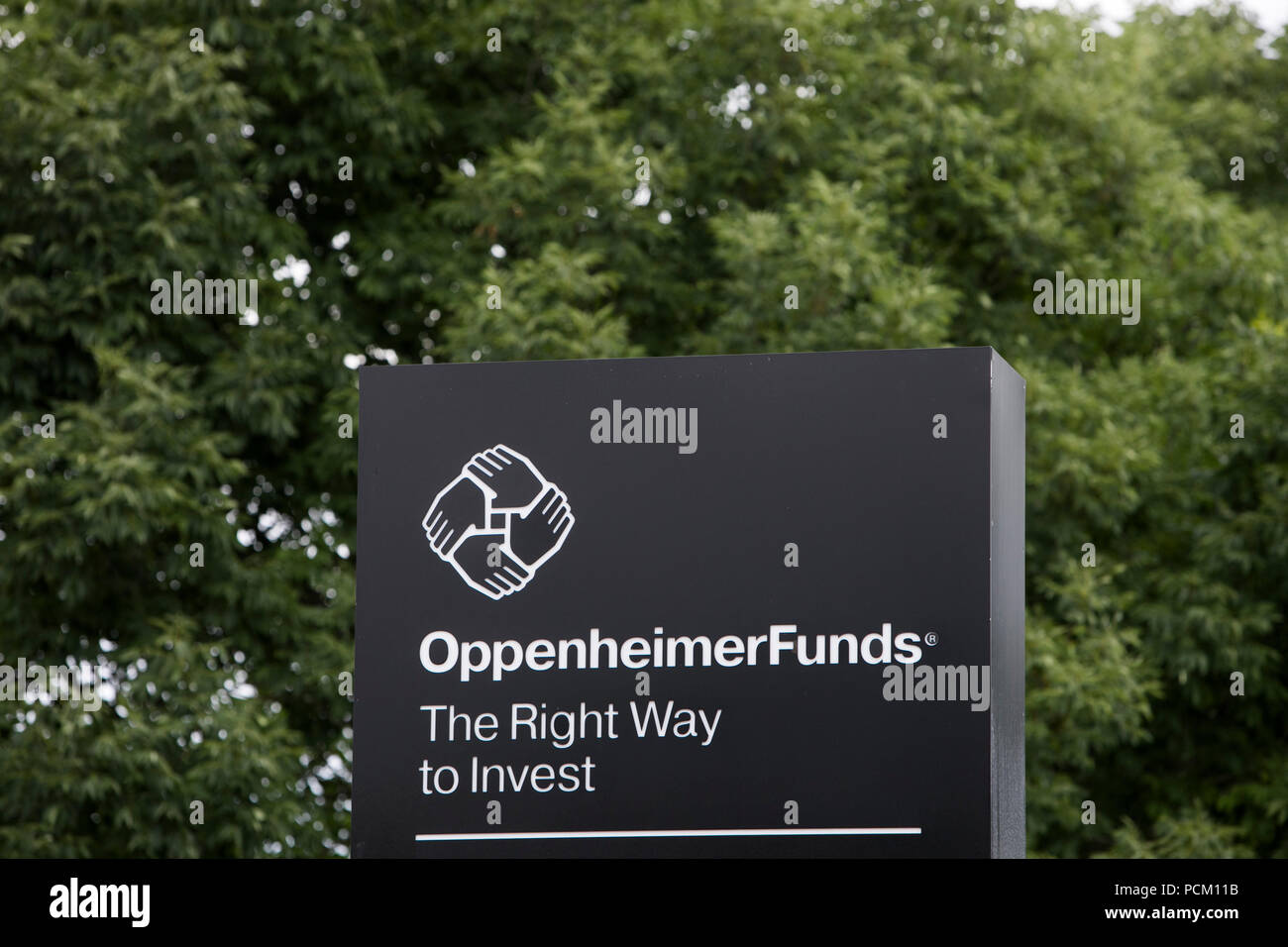 A logo sign outside of a facility occupied by OppenheimerFunds and Brown Brothers Harriman in Englewood, Colorado, on July 22, 2018. Stock Photo