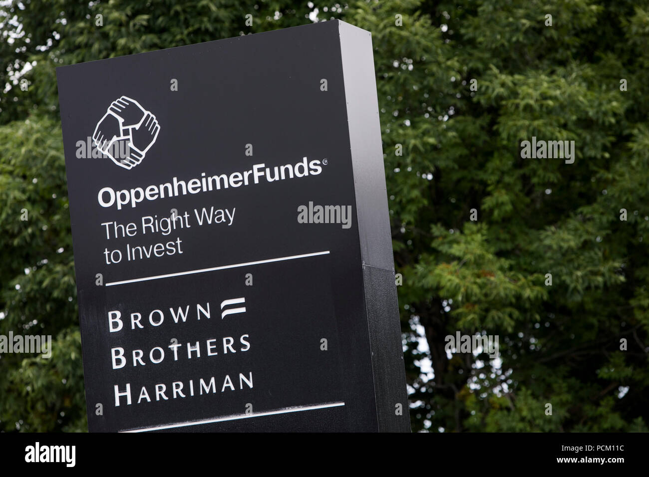 A logo sign outside of a facility occupied by OppenheimerFunds and Brown Brothers Harriman in Englewood, Colorado, on July 22, 2018. Stock Photo