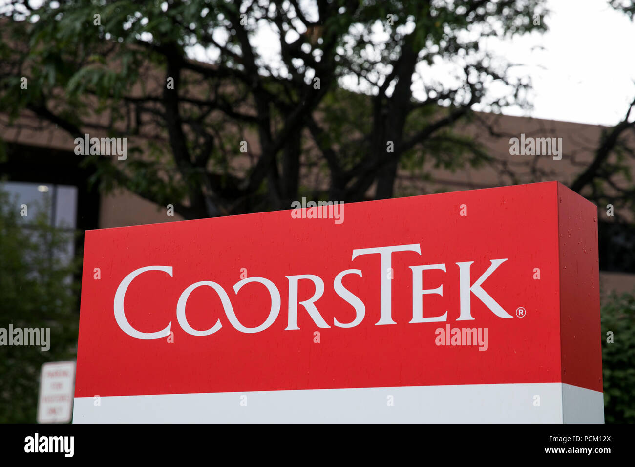 A logo sign outside a facility occupied by CoorsTek in Golden, Colorado
