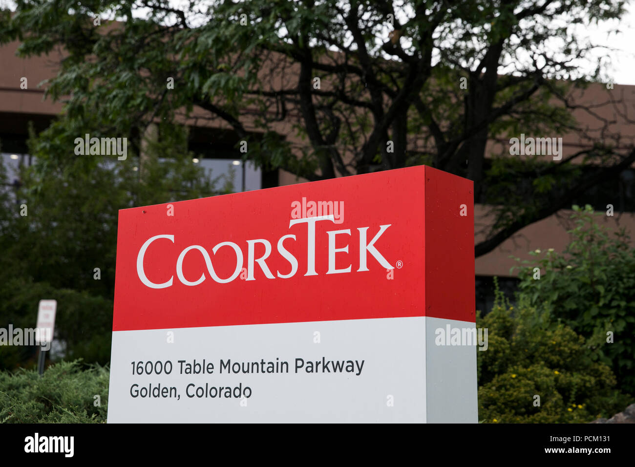 A logo sign outside a facility occupied by CoorsTek in Golden, Colorado