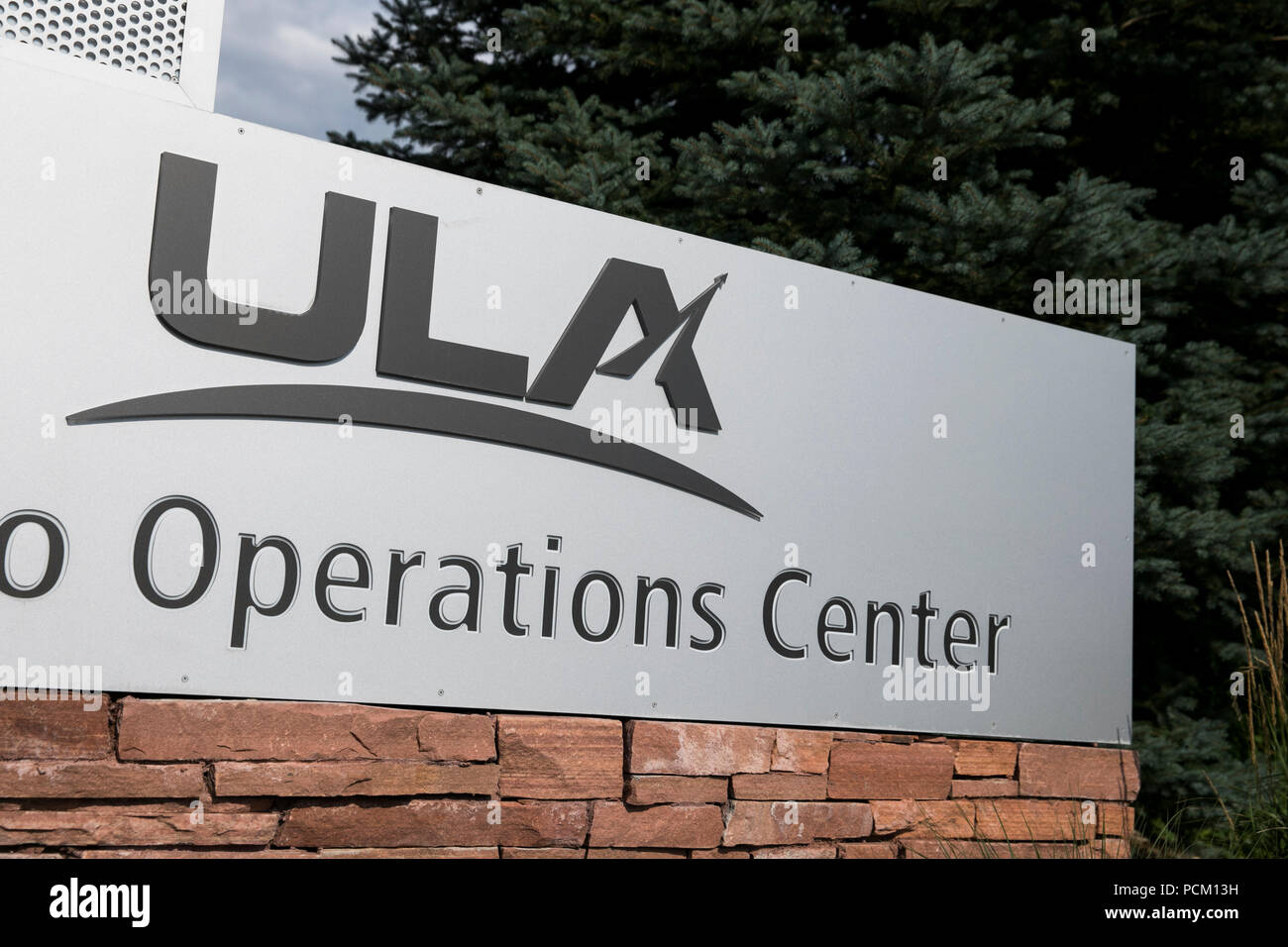 A logo sign outside of a facility occupied by United Launch Alliance (ULA) in Centennial, Colorado, on July 22, 2018. Stock Photo