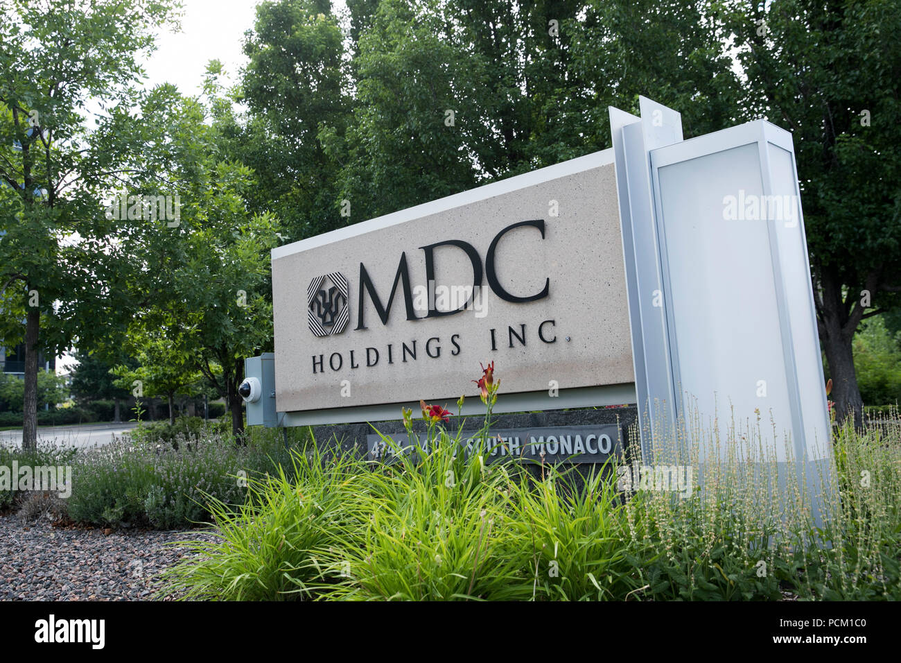 A logo sign outside of the headquarters of MDC Holdings in Denver, Colorado, on July 22, 2018. Stock Photo