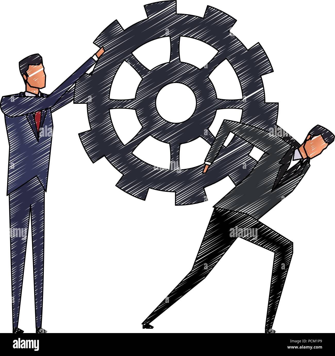Businessmens working and holding with gears scribble Stock Vector Image ...