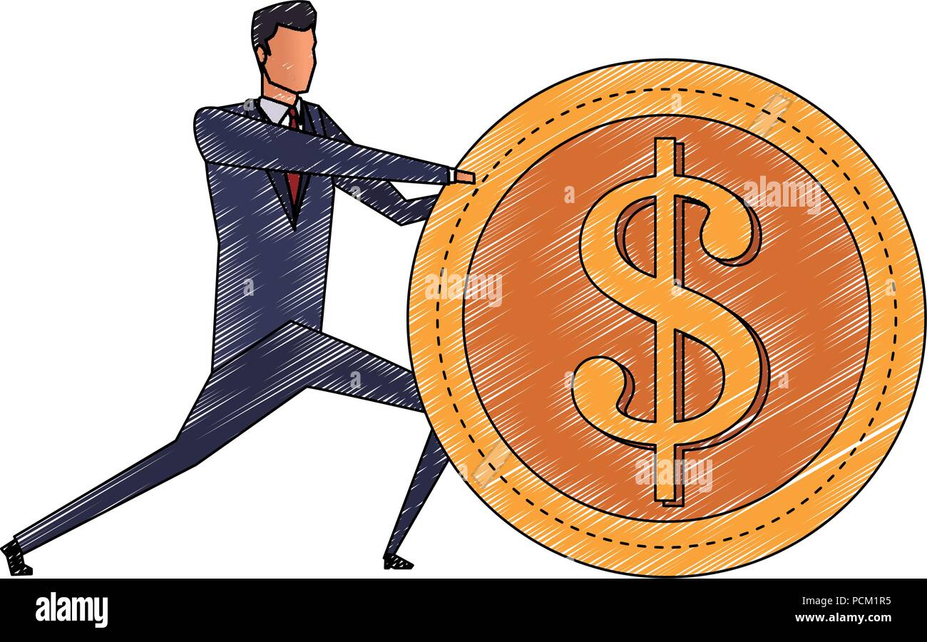 Businessmens pushing a coin scribble Stock Vector Image & Art - Alamy