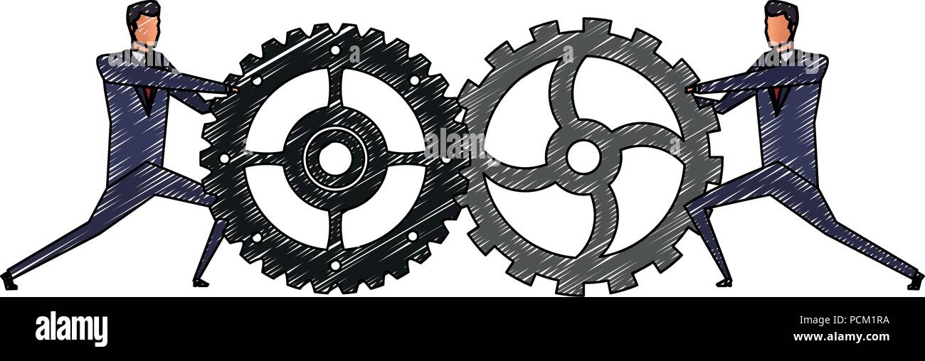 Businessmens pushing and holding gears scribble Stock Vector Image ...
