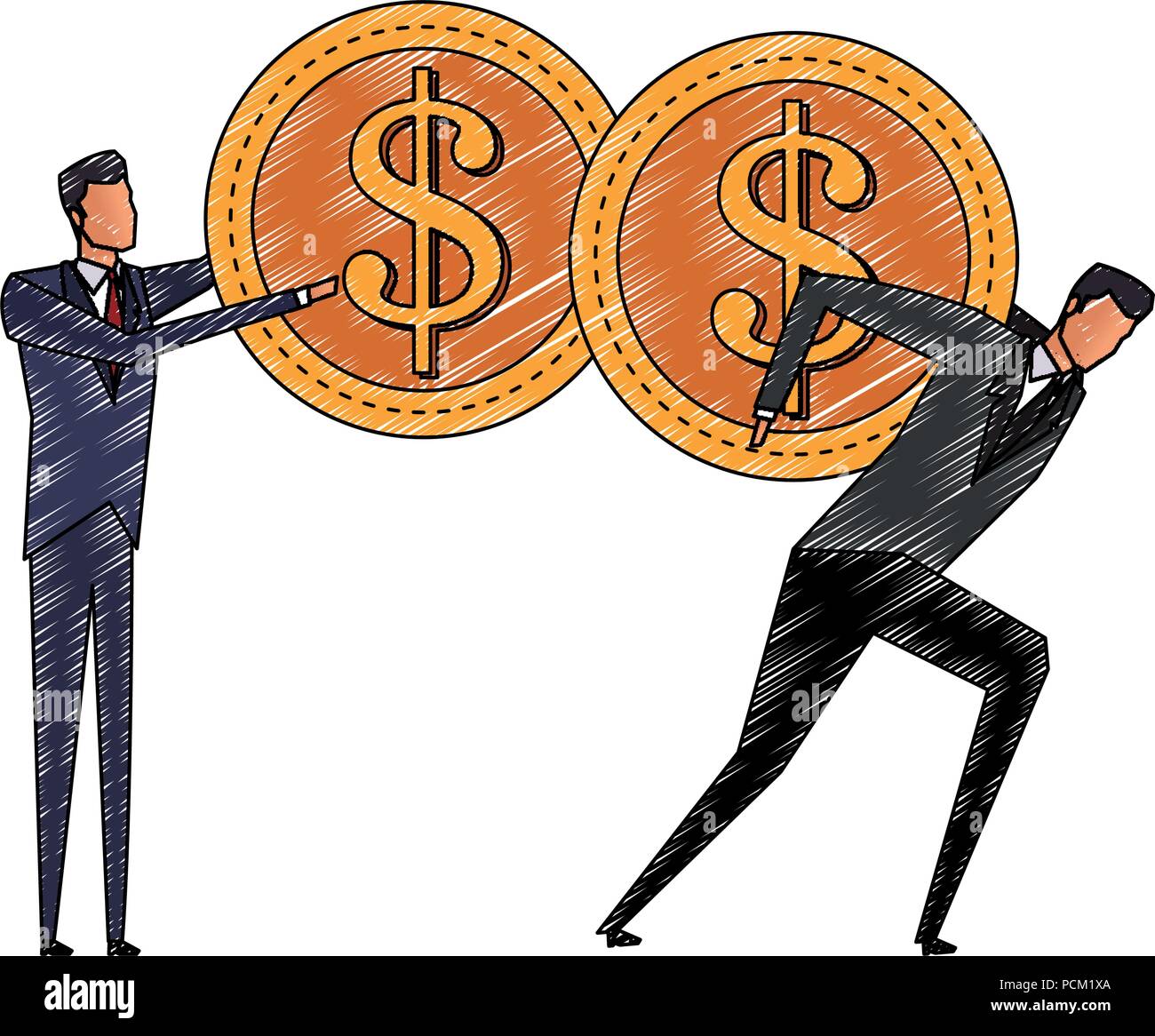 Businessmens holding coins on back scribble Stock Vector Image & Art ...