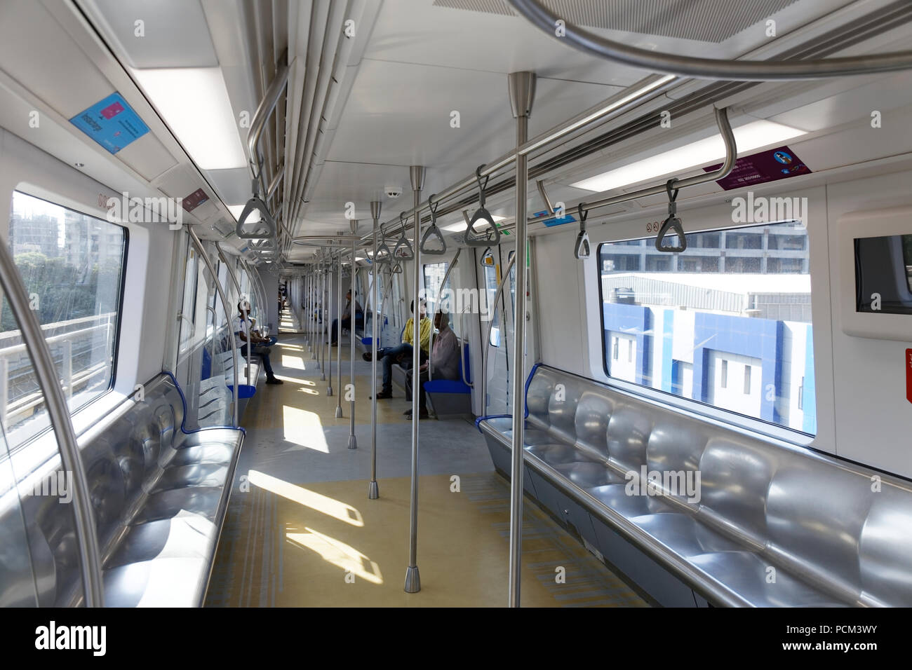 Mumbai Metro train. Comfortable, modern , fast, new & air conditioned way of transport in Mumbai India Stock Photo
