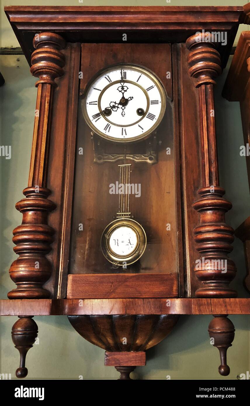 Vintage clocks in an antique shop in Balat Stock Photo