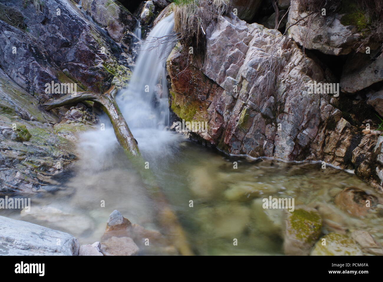 Waterfall on Mountain Stream in a Steep Valley Cutting through Basal ...