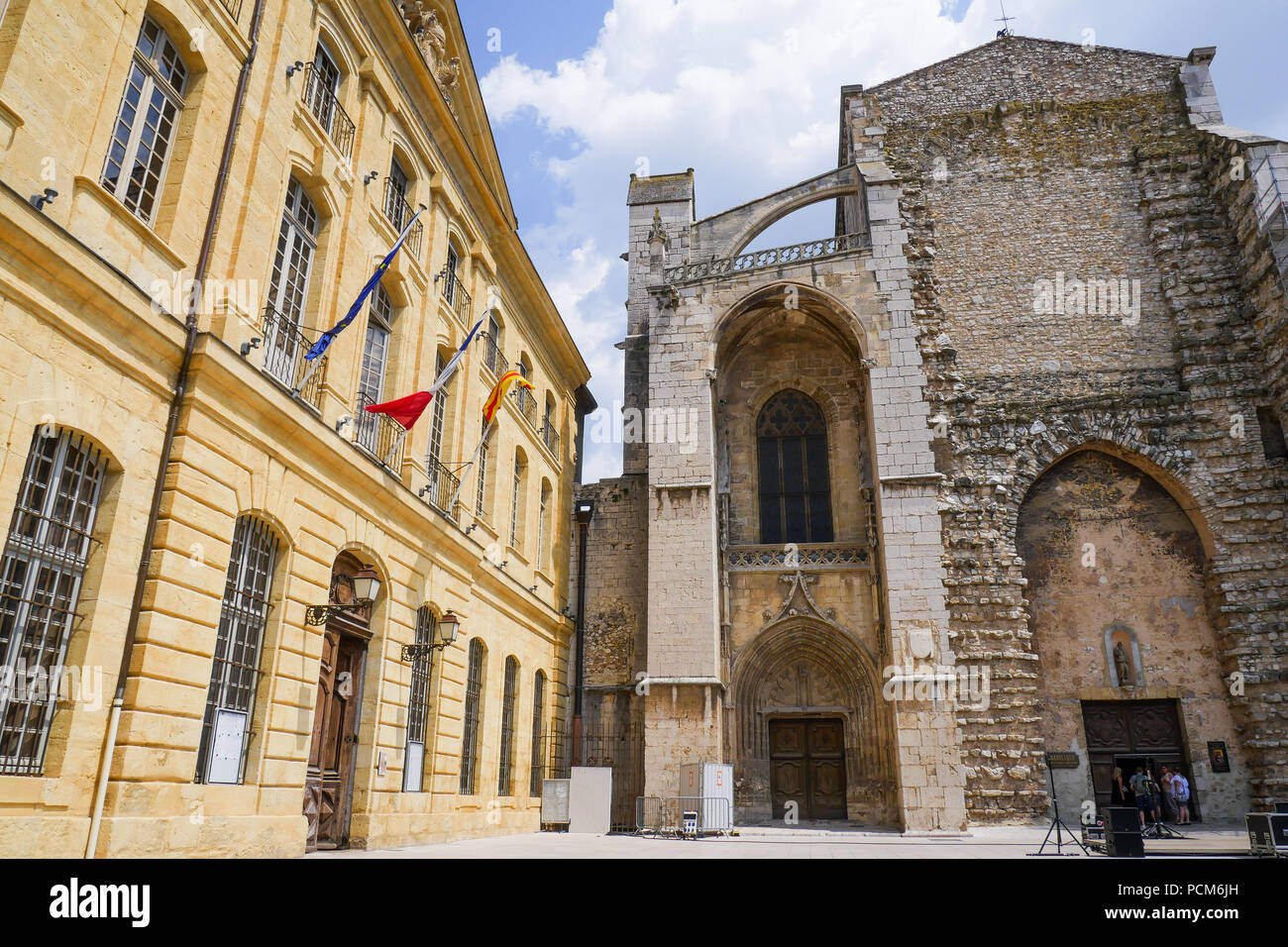 Townhall and basilica facades, Saint-Maximin la Sainte-Baume, Var, France Stock Photo