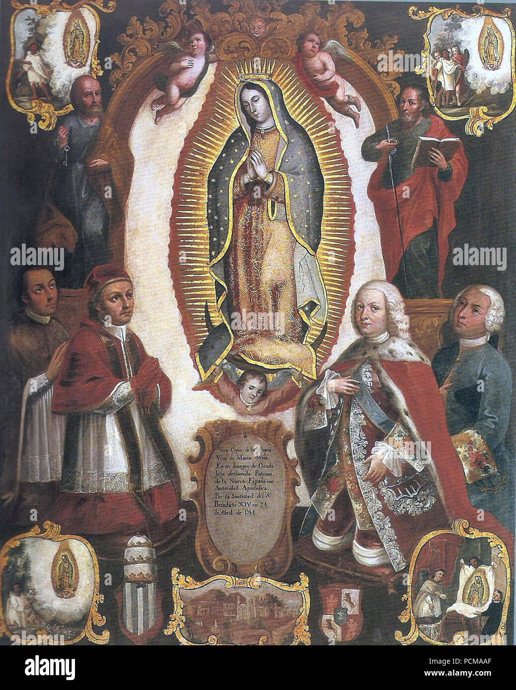 Alegoría de la declaración pontifica del patronato Guadalupano sobre la Nueva España, anónimo novohispano, S. XVIII. Stock Photo