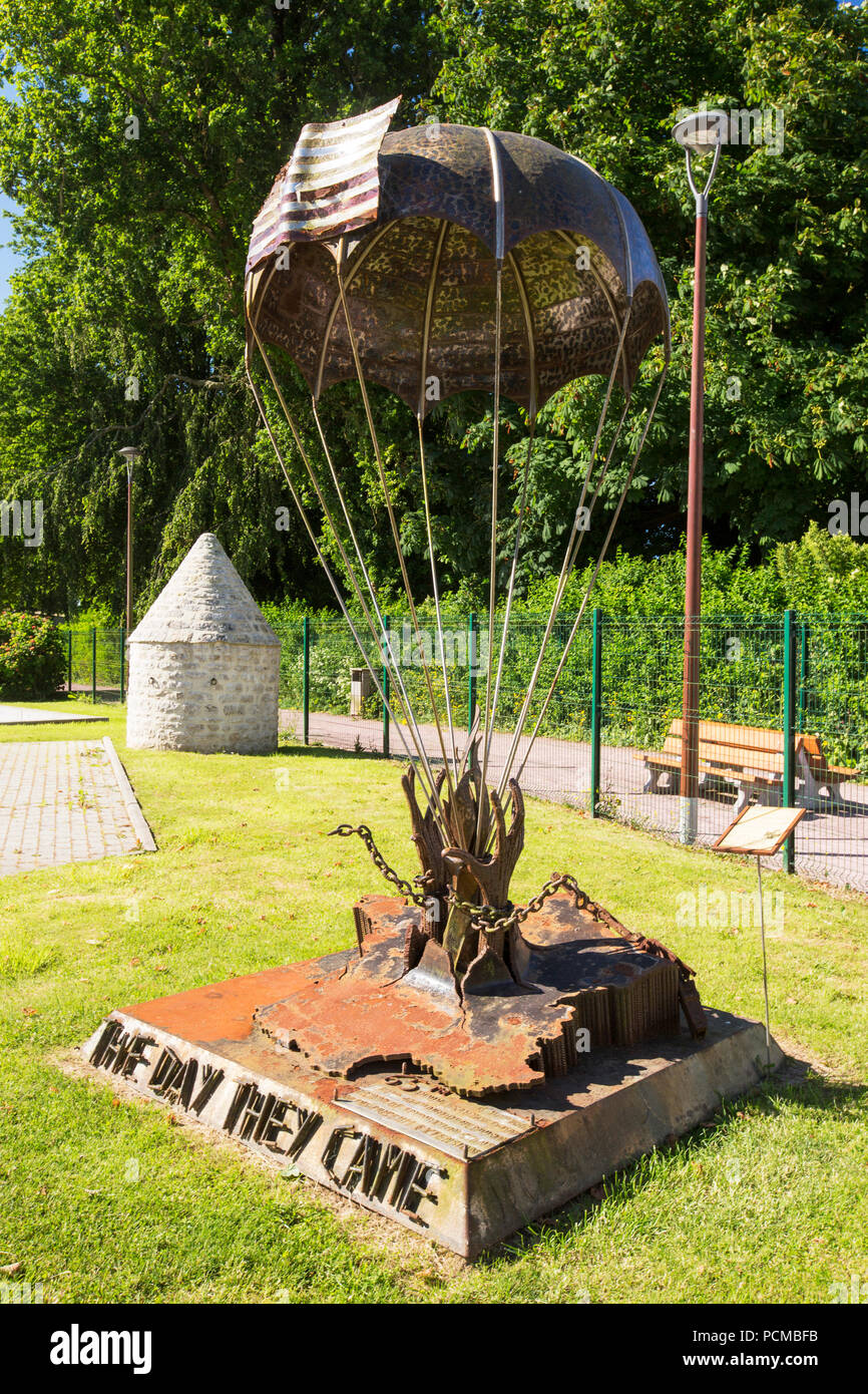 A paratrooper sculpture in the Airborne Museum in Sainte Mere Eglise