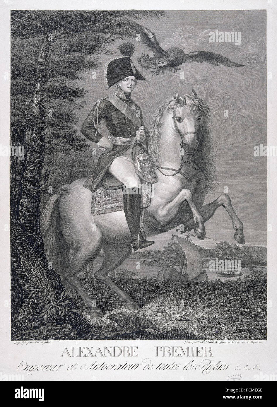 Alexander I of Russia at horse by S.Cardelli after A.Vighi (1810s). Stock Photo