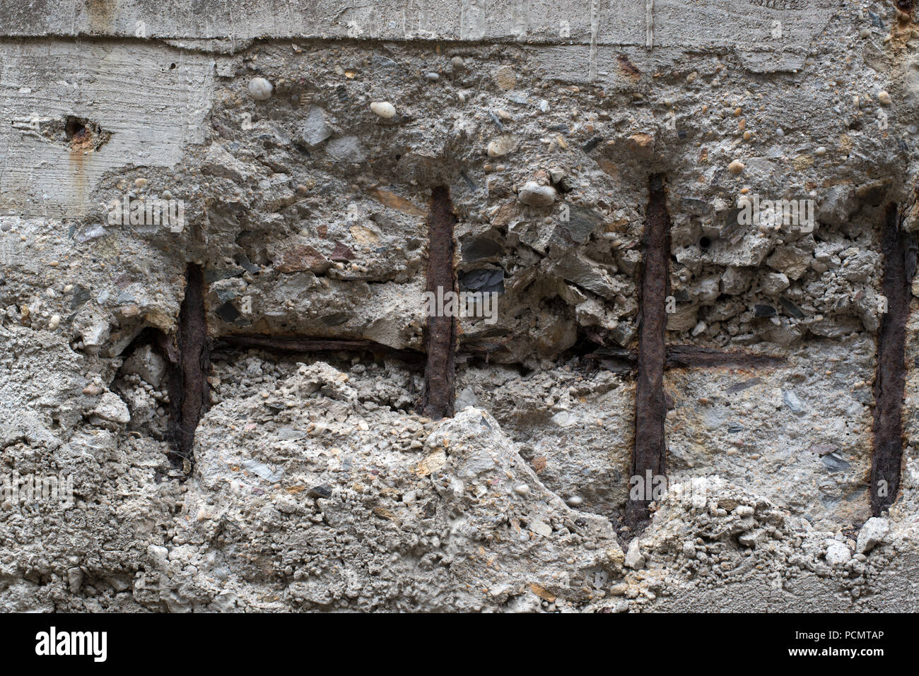 19.07.2018, France, Brittany, Lorient: Parts of the meter-thick walls at the former German submarine bunker Keroman 1. The submarine bunkers in Lorient were commissioned by the Wehrmacht during the Second World War under the direction of the organization Todt (OT) built. Photo: Ralf Hirschberger / dpa | usage worldwide Stock Photo
