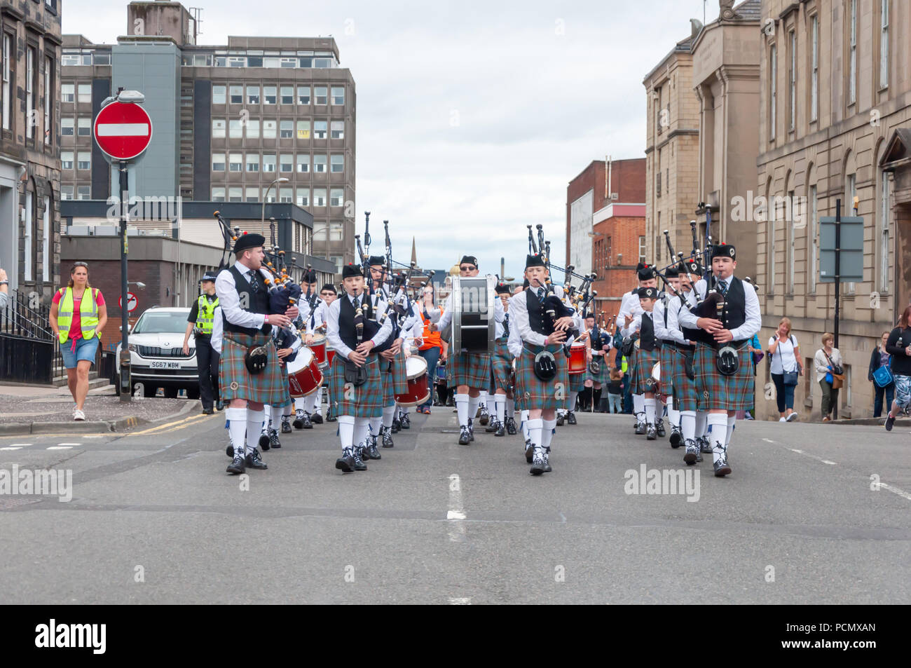 Glasgow, Scotland, UK. 3rd August, 2018. Pipe Bands performing through