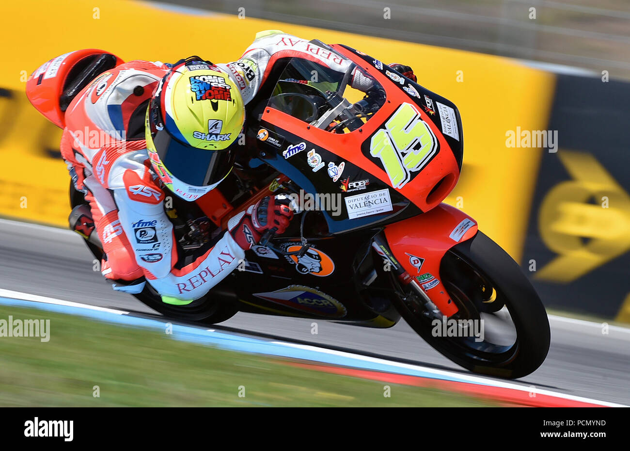 Brno Circuit, Czech Republic. 3rd July 2018. Brno, Czech Republic. 03rd  Aug, 2018. Filip Salac (CZE) in action during the training race prior to  moto3 GRAND PRIX OF THE CZECH REPUBLIC 2018
