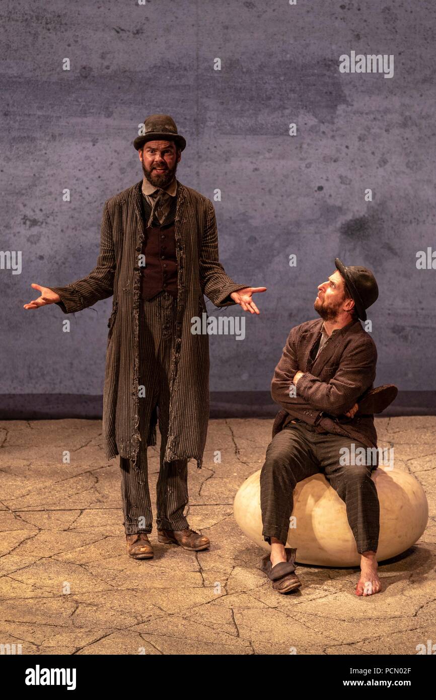 Edinburgh, UK. 3rd August 2018., One of the most significant plays of the 20th Century, Samual Beckett's Waiting for Godot is brought to the Edinburgh International Festival by theatre company, Druids.   Directed by Tony award-winning director Garry Hynes, it brings together a quartet of Irish actors; Garrett Lombard, Aaron Monaghan, Rory Nolan and Marty Rea. Credit: Rich Dyson/Alamy Live News Stock Photo