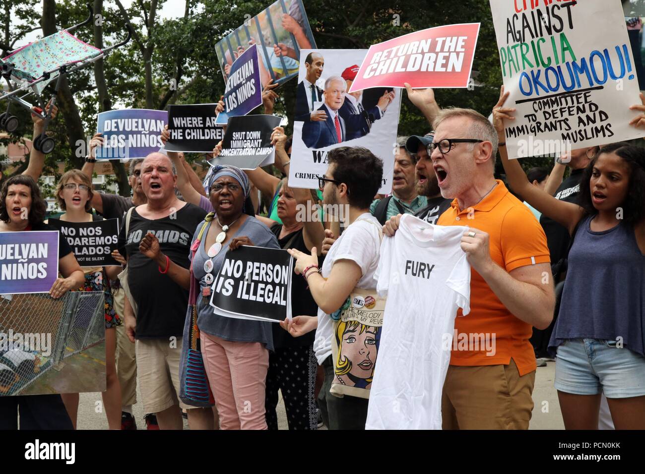 New York, NY USA. O3 Aug, 2018. Supporters of Therese Patricia Okoumou, 44, the woman who was arrested on 4th. July, 2018, after  after she climbed onto the base of the Statue of Liberty to protest the Trump administration’s immigration policies, made a procedural court appearance in New York City on 3 Aug, 2018. The ‘Rise and Resist’ activist was  ordered to reappear in court on 1st. October, 2018. © 2018 G. Ronald Lopez/DigiPixsAgain.us/Alamy Live News Stock Photo