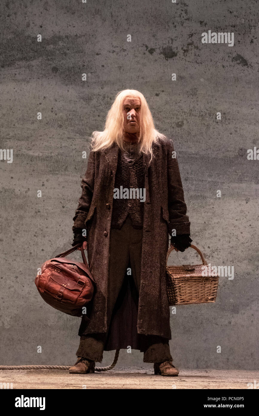 Edinburgh, Scotland, UK; 3 August, 2018. Waiting for Godot play by Samuel Beckett at the Lyceum Theatre at the Edinburgh international Festival. Performed by Druids theatre company and directed by Gary Hynes. Starring Irish actors; Garrett Lombard, Aaron Monaghan, Rory Nolan, Marty Rea. Credit: Iain Masterton/Alamy Live News Stock Photo