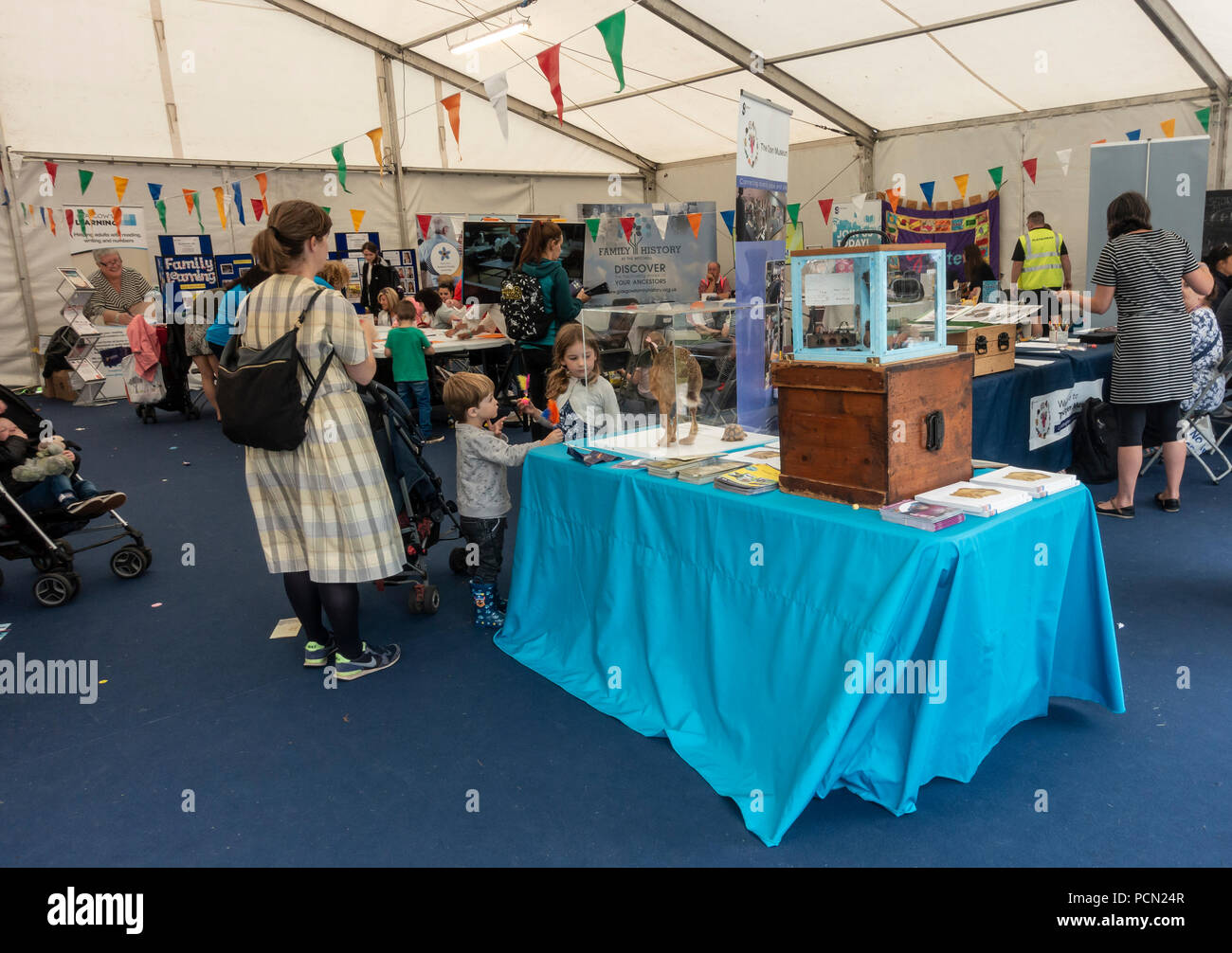 Glasgow Green, Glasgow; Scotland. 03rd August 2018. A marquee with various activities for families, orginised by several Glasgow and district organisations at Go Live! at the Green, part of Festival 2018. The festival is running in parallel with the European Championships; Glasgow 2018. Glasgow Green is a free festival venue with many attractions from give-it-a-go sports to music and cooking demonstrations. Credit: Elizabeth Leyden/Alamy Live News Stock Photo