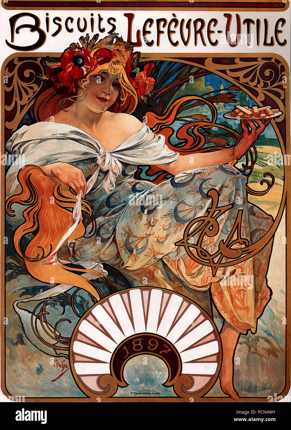 Alfons Mucha - 1896 - Biscuits Lefèvre-Utile. Stock Photo