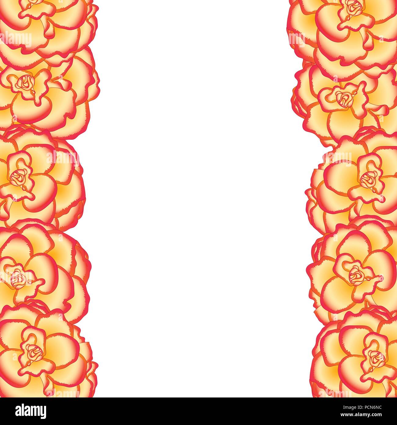 Begonia Flower, Picotee Sunburst Border. Vector Illustration. Stock Vector