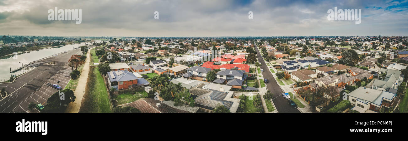 Aerial panorama of Patterson River and urban area. Carrum, Melbourne, Australia Stock Photo