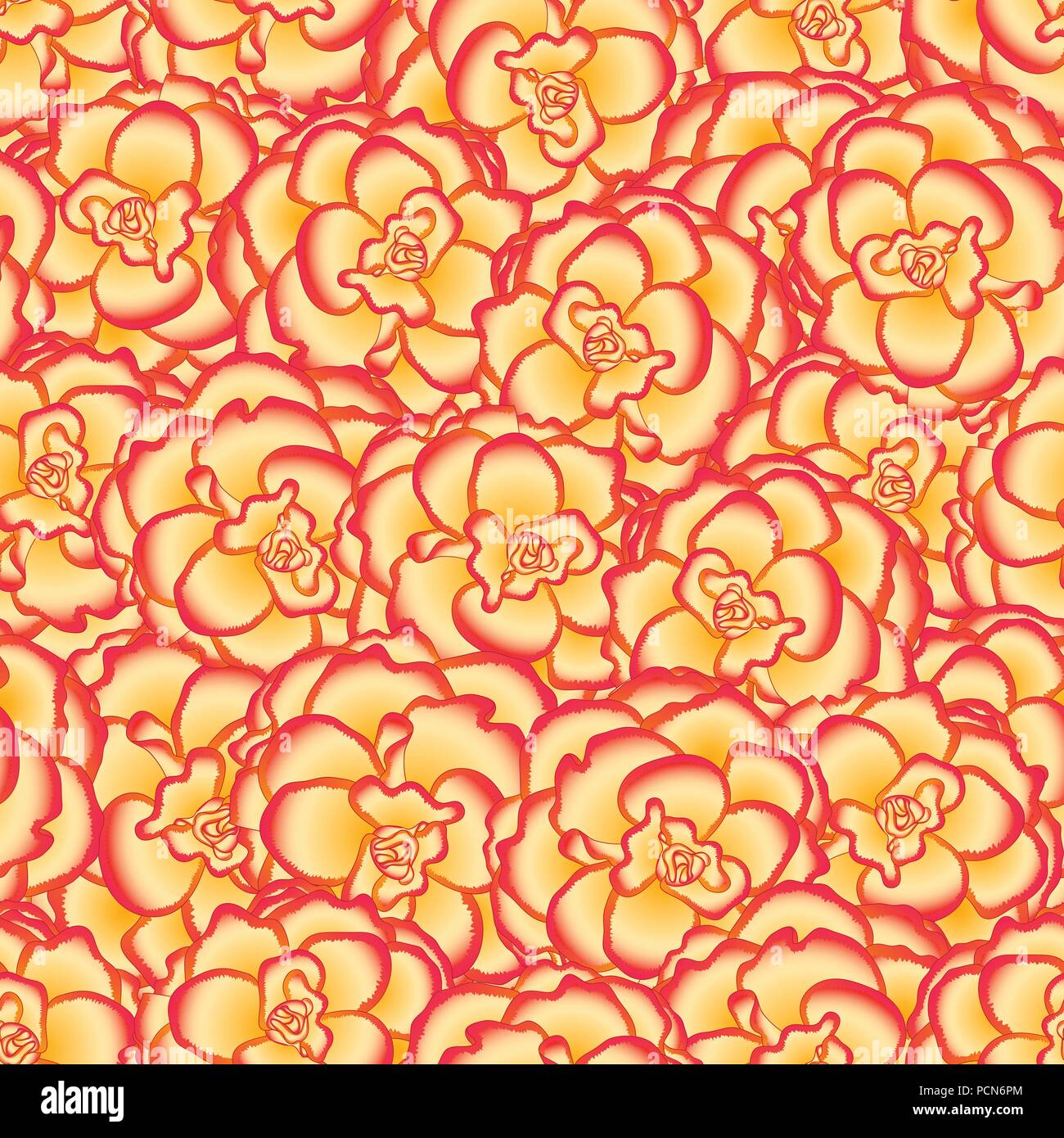 Begonia Flower, Picotee Sunburst Seamless Background. Vector Illustration. Stock Vector
