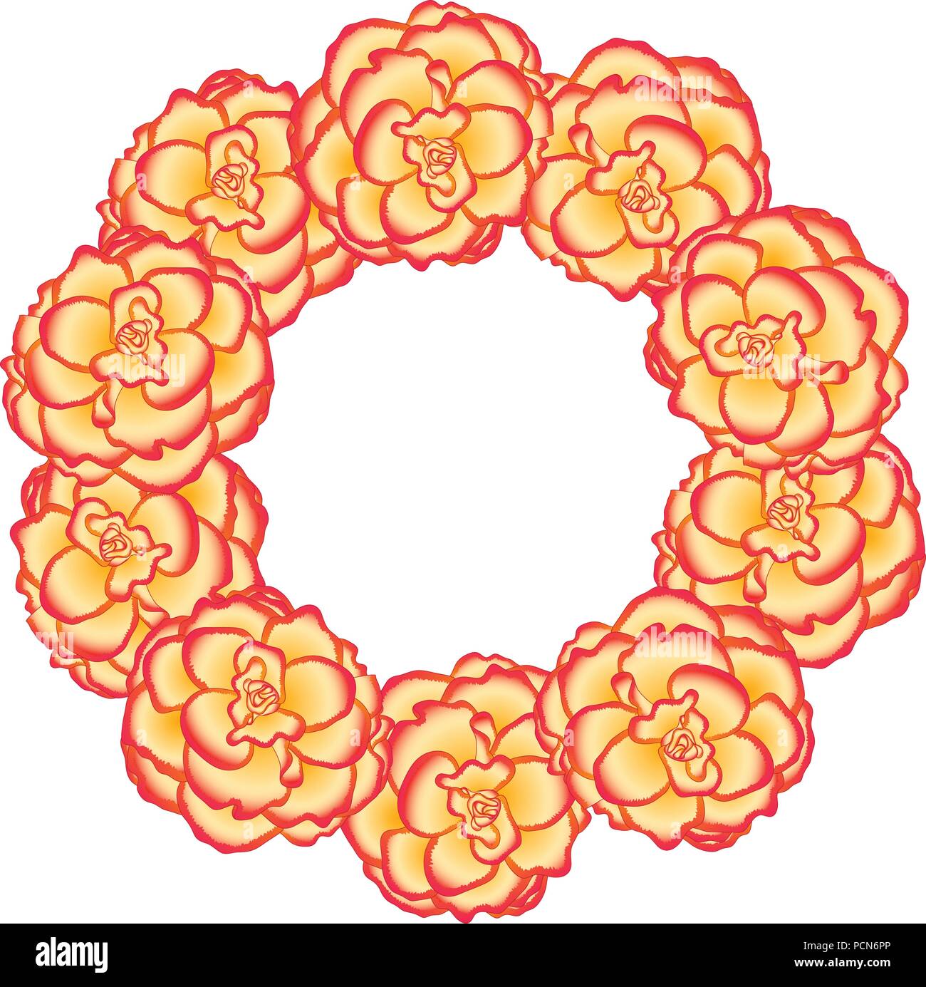 Begonia Flower, Picotee Sunburst Wreath. Vector Illustration. Stock Vector