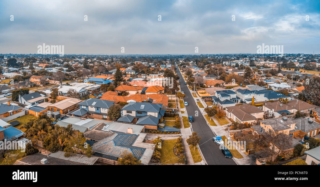 Aerial panorama of suburbian houses in Carrum, Melbourne suburb Stock Photo