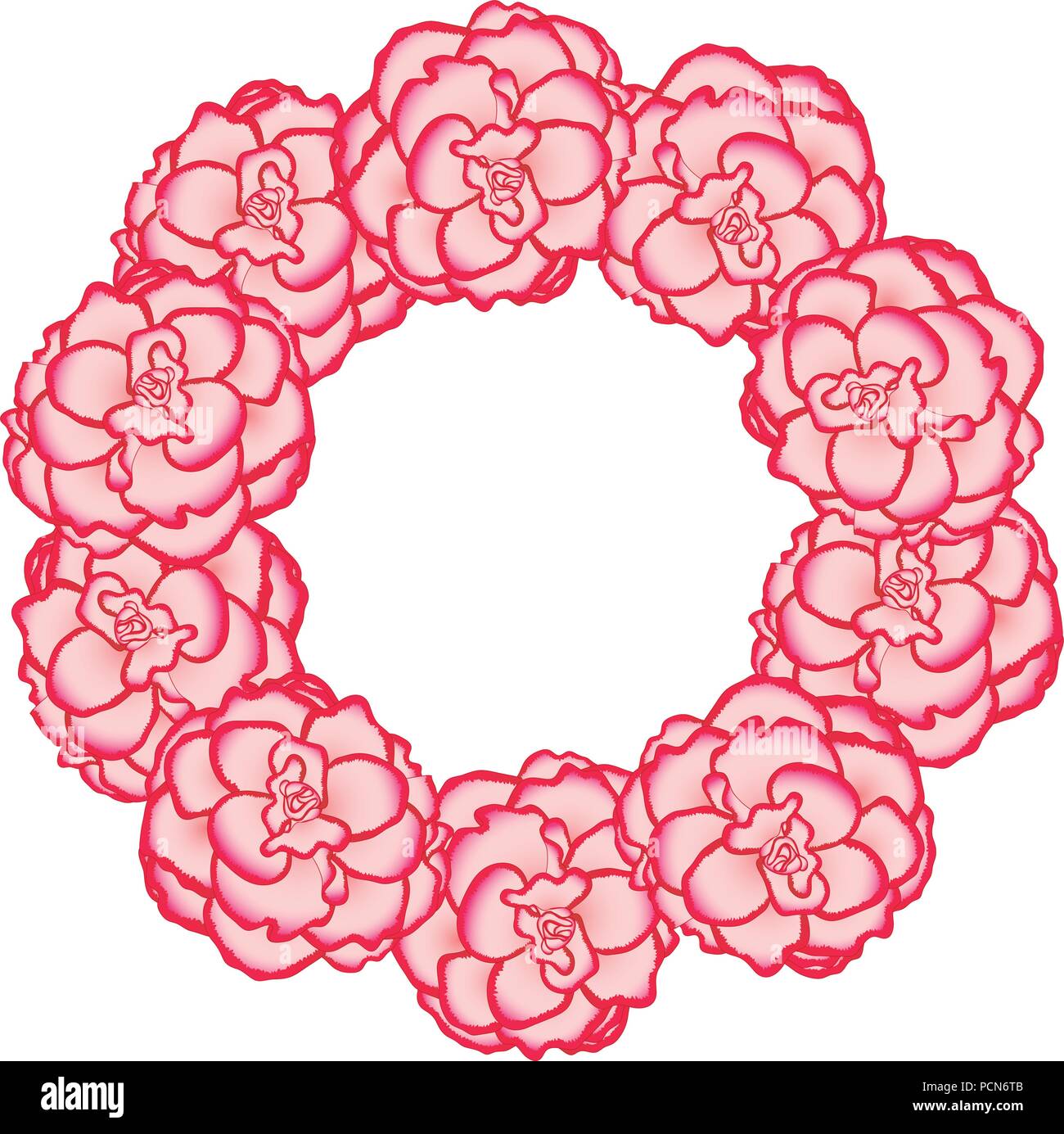 Pink Begonia Flower, Picotee First Love Wreath. Vector Illustration. Stock Vector