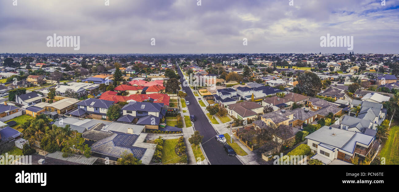 Large aerial panorama of real estate in Carrum, suburb in Melbourne, Australia Stock Photo