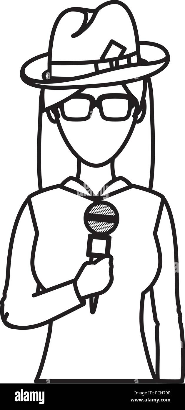 line professional woman reporter hat glasses Stock Vector Image & Art