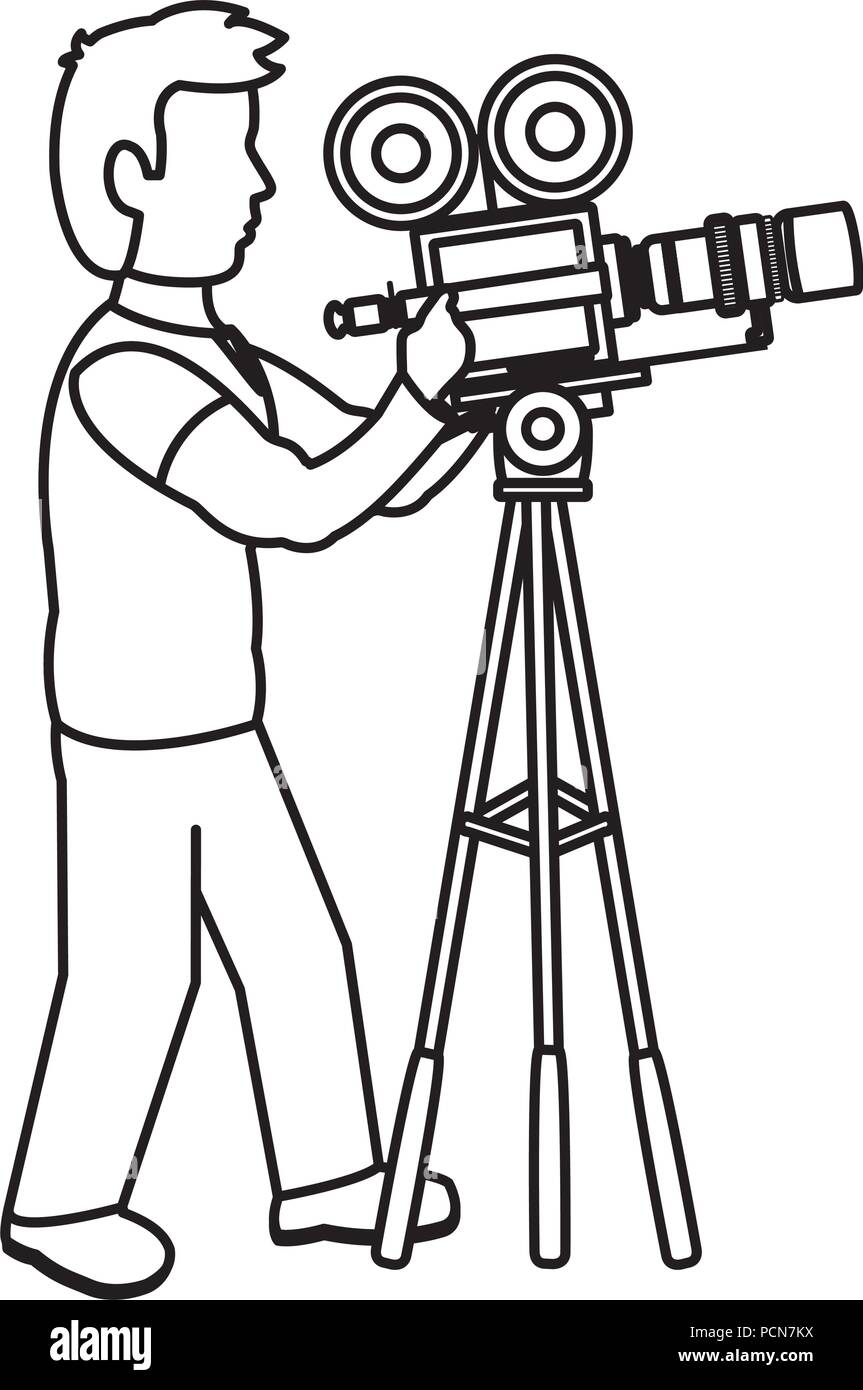 Line Professional Cameraman With Camcorder Digital Equipment Stock Vector Image Art Alamy