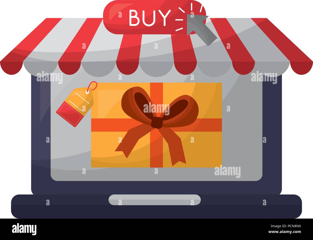 laptop computer gift box buy online vector illustration Stock Vector ...
