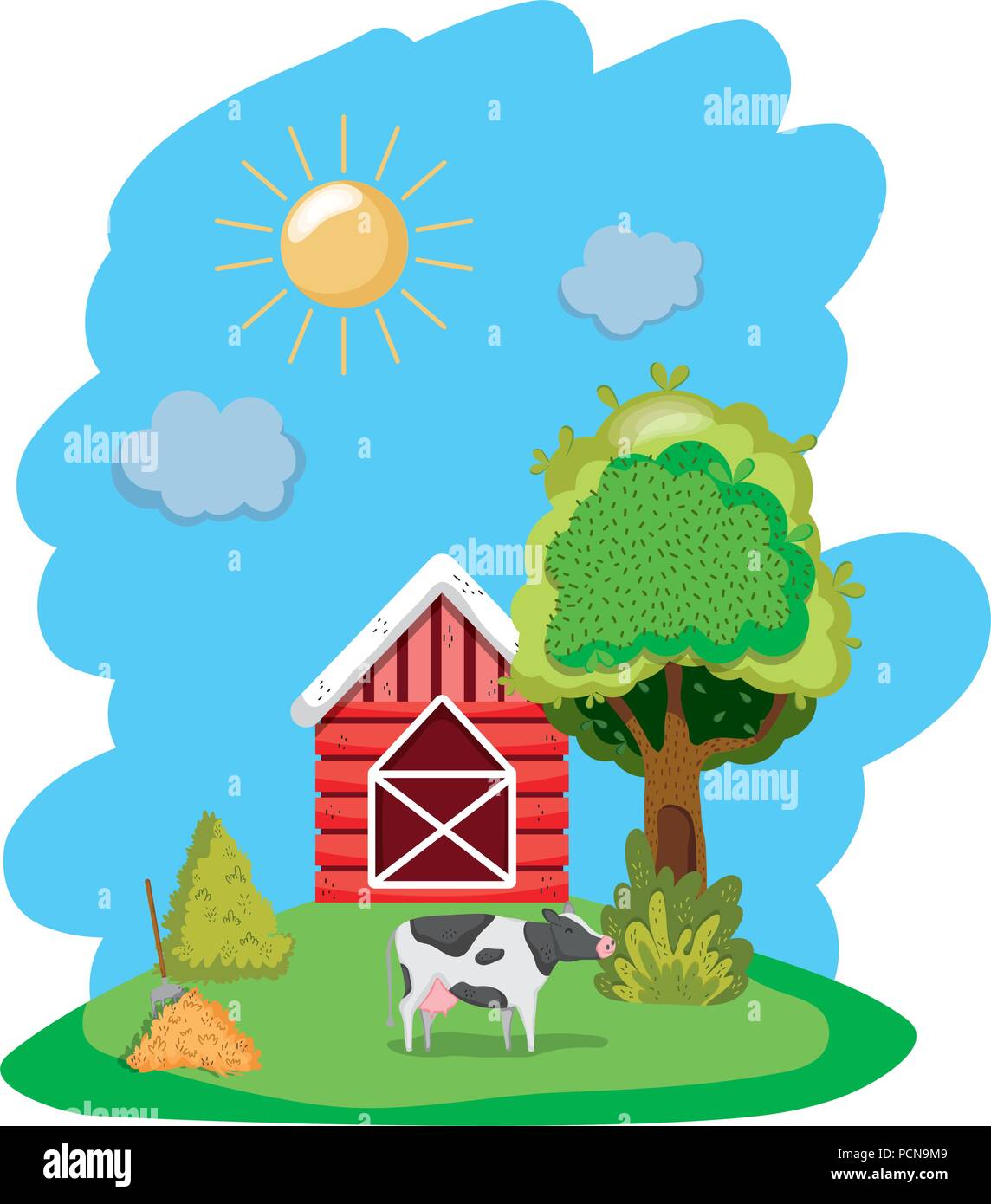 house farm with cow and straw bale Stock Vector Image & Art Alamy