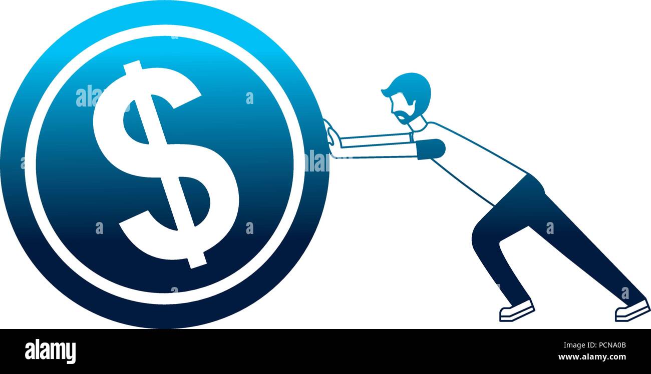 young man pushing coin isolated icon Stock Vector Image & Art - Alamy