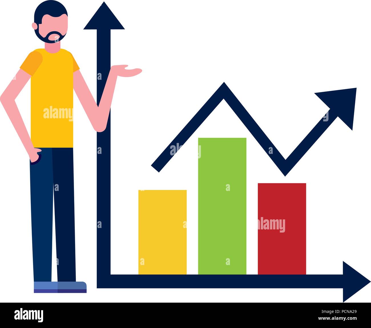 young man with statistics graph character Stock Vector Image & Art - Alamy