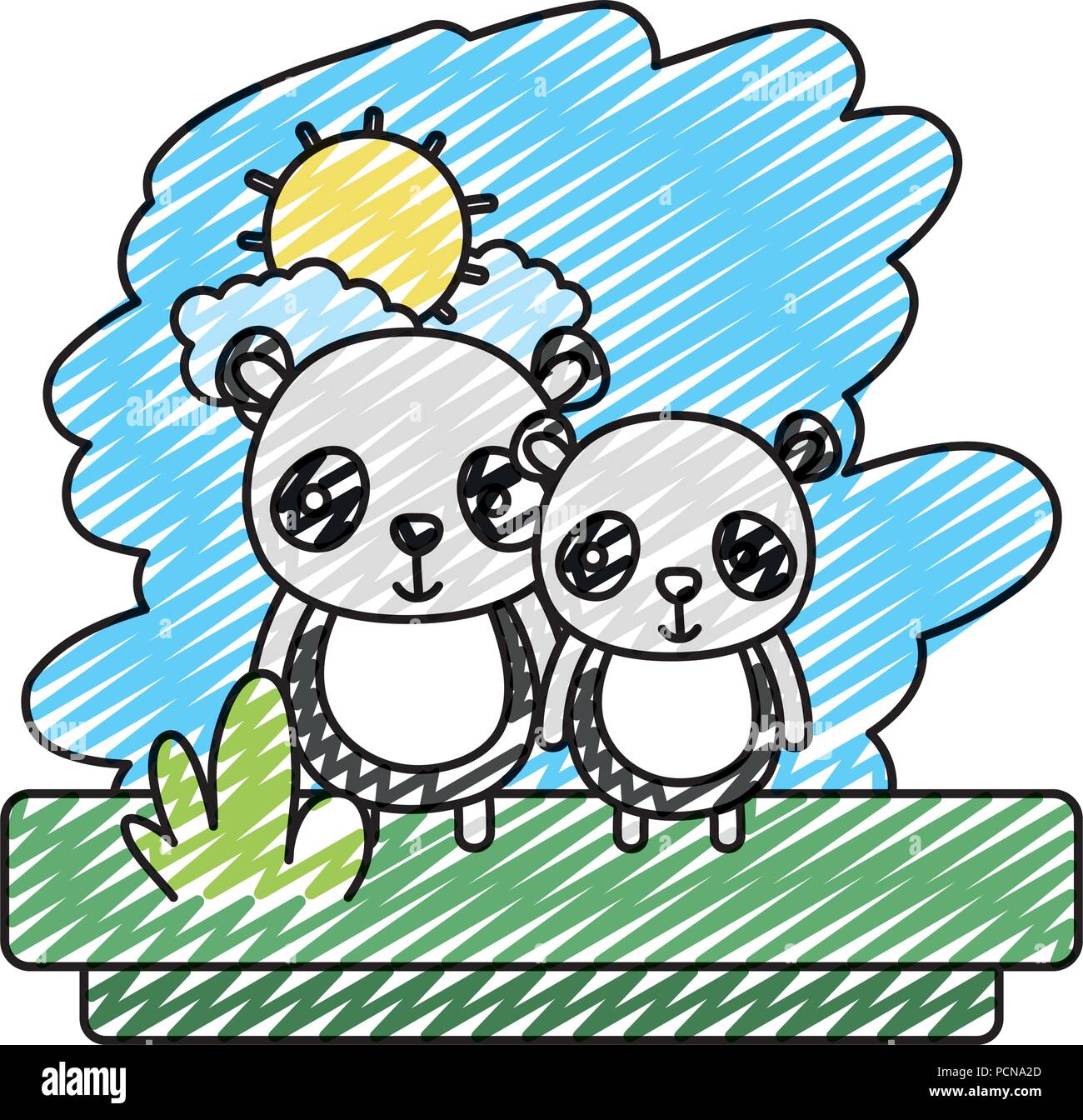doodle couple panda cute wild animal Stock Vector Image & Art - Alamy