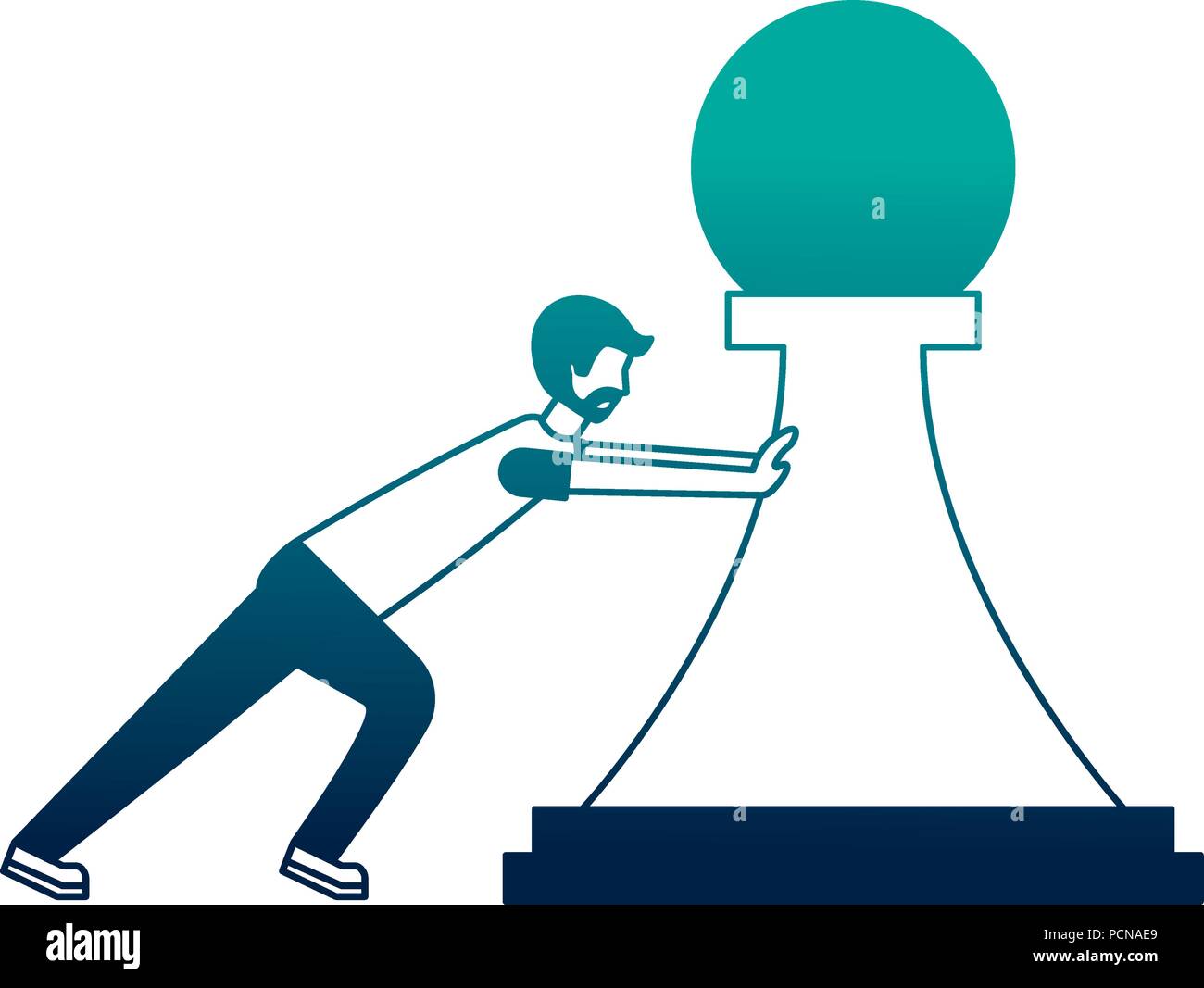 young man pushing pawn chess piece isolated icon Stock Vector Image