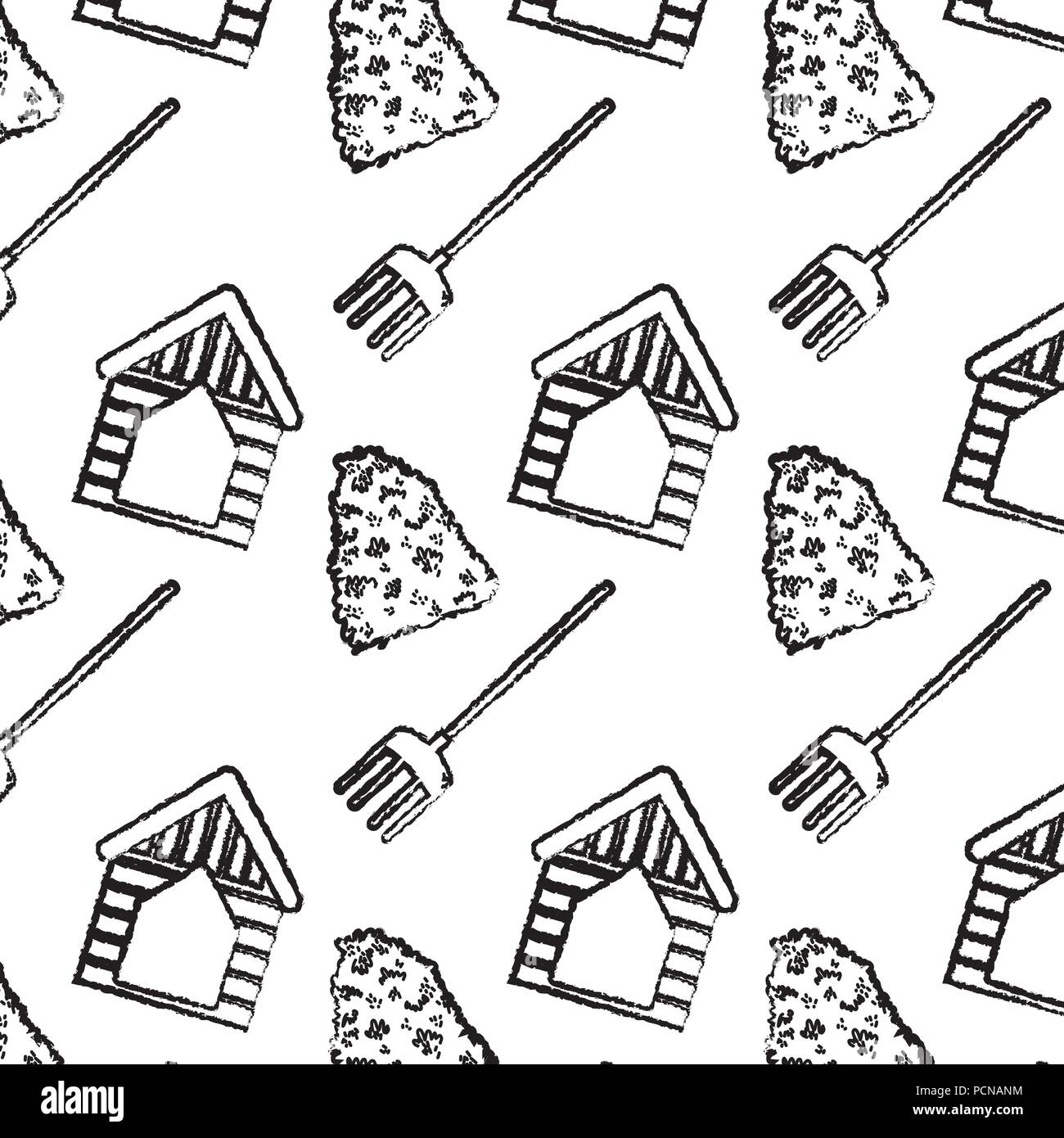 grunge house farm with straw bale and fork tool background Stock Vector ...